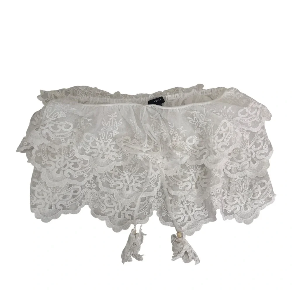 AQUA Lace‎ Halter Top Ruffle Tiered Sleeveless Party Festival White M - Picture 5 of 9